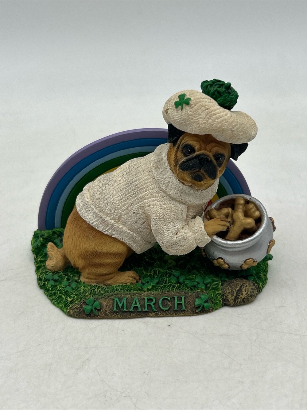 Danbury Mint Pug Perpetual Calendar Figurine of the Month Figure March Lucky 🍀